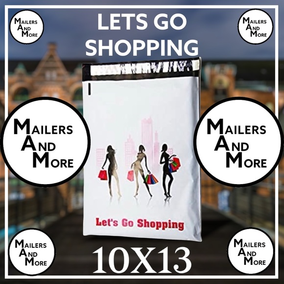 50 10X13 Let’s Go Shopping, Flat, Poly Mailers, Shipping Envelopes WEEKEND SALE - Picture 3 of 6